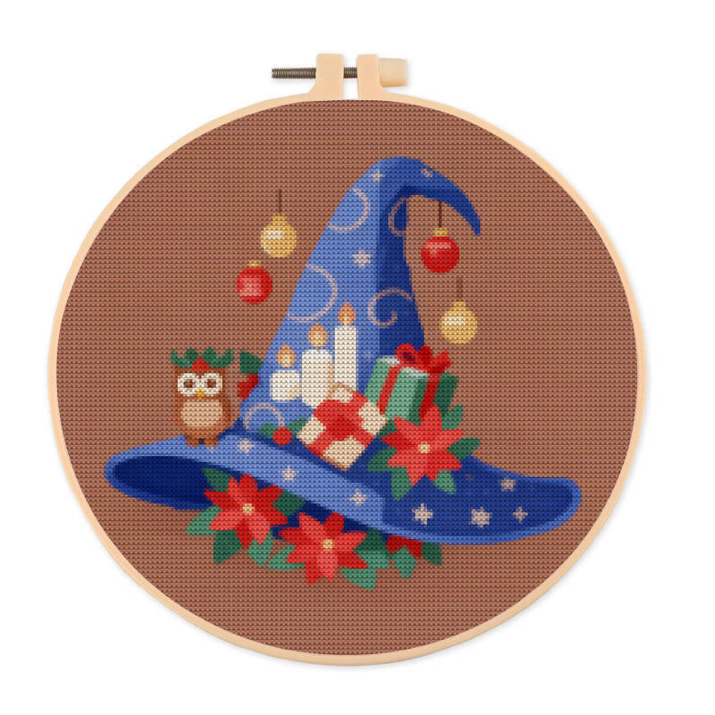 Cross Stitch Kit - Christmas Wizard Hat | Diy Stitch Christmas Craft | Nice For Christmas Decor - 20×20cm - image 0
