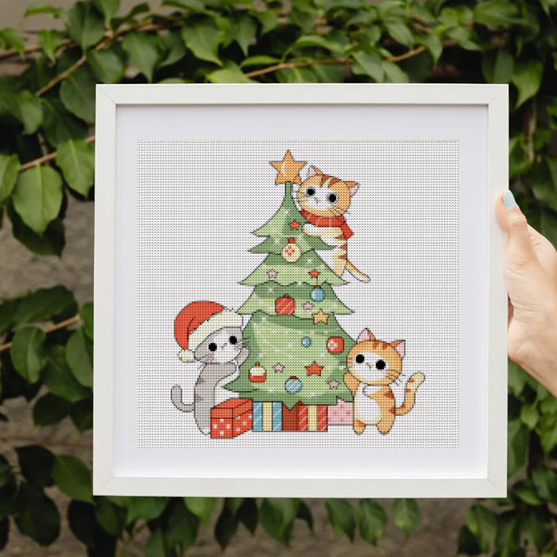 Cross Stitch Kit - Kitten Christmas Tree | Adorable Handmade Art | Unique Wall Hanging Ornament - image 8