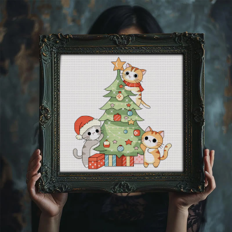 Cross Stitch Kit - Kitten Christmas Tree | Adorable Handmade Art | Unique Wall Hanging Ornament - image 2