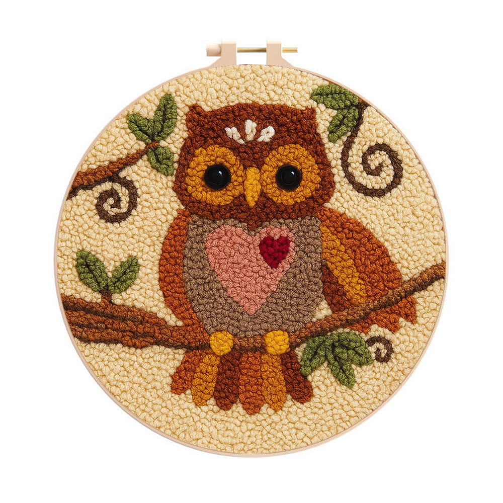 Heart Owl Punch Needle Kit - Diy Beginner | Whimsical Home Handmade - 8 inch Hoop Kit - image 0