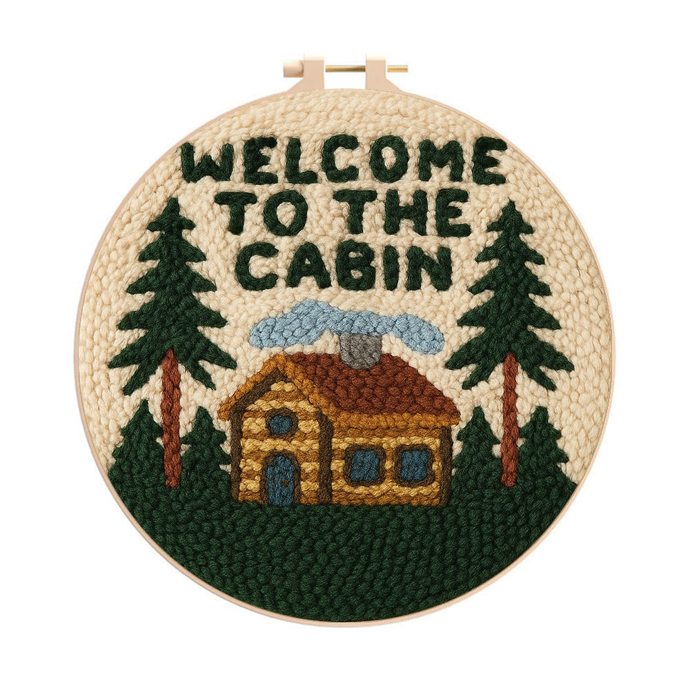 Cabin Welcome Punch Needle Kit - Handcrafted Art | Rustic-themed Home Accent - 8 inch Hoop Kit - image 0