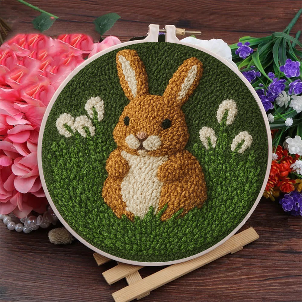 Bunny In Meadow Punch Needle Kit - Handcrafted Art | Charming Diy - image 1