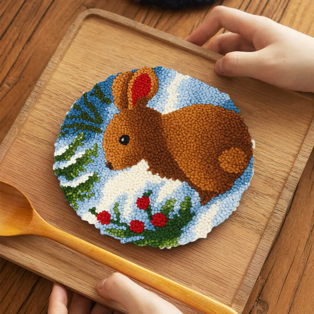 Winter Bunny Punch Needle Kit - Artisan-crafted Piece | Seasonal Decor - 5 inch Coaster Kit - image 7