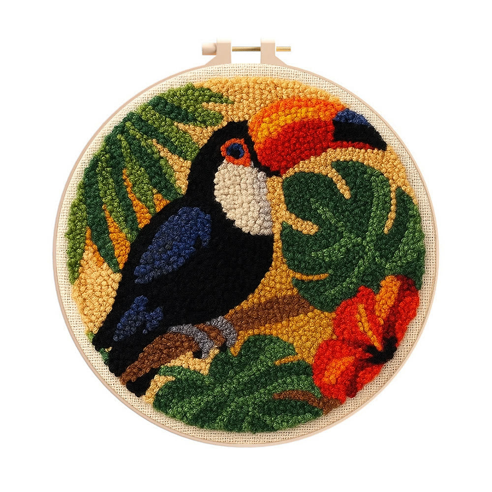 Toucan Tropical Punch Needle Kit - Easy Diy Kit | Exotic Handcraft Gift - 8 inch Hoop Kit - image 0