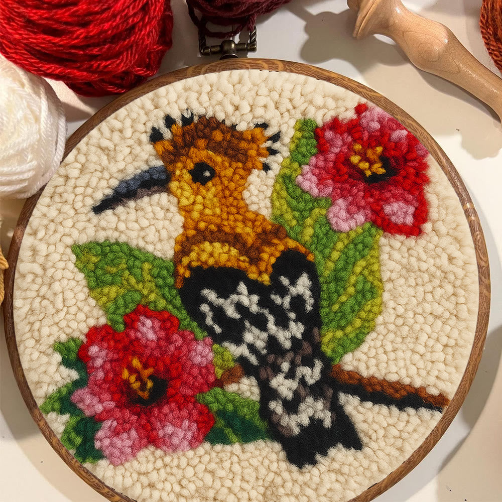 Hoopoe Floral Punch Needle Kit - Artisan-made Craft | Nature-inspired Decor - image 1