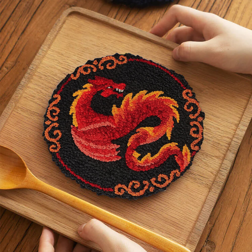 Fire Dragon Punch Needle Kit - Artisan-crafted Art | Fantasy Decor Accent - 5 inch Coaster Kit - image 7