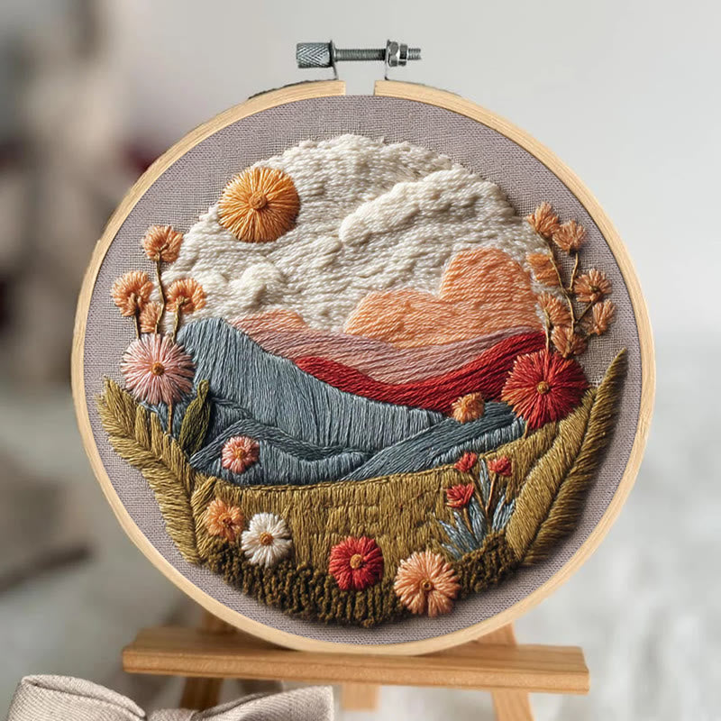 Rubbyoo Embroidery Kit - Floral Mountain Sunset | Nature Diy Craft | Boho Home Decor - image 3