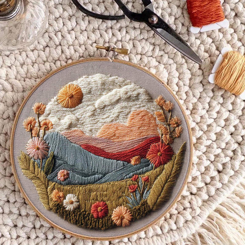 Rubbyoo Embroidery Kit - Floral Mountain Sunset | Nature Diy Craft | Boho Home Decor - image 6