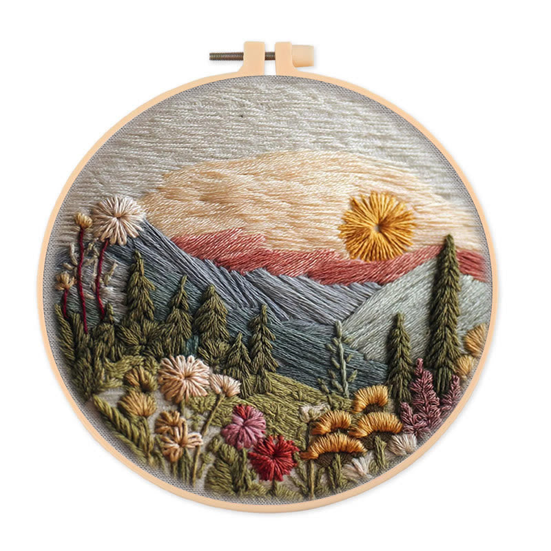 Rubbyoo Embroidery Kit - Alpine Floral Sunset | Outdoor-inspired Diy | Boho Wall Art Kit - 20*20cm - image 0