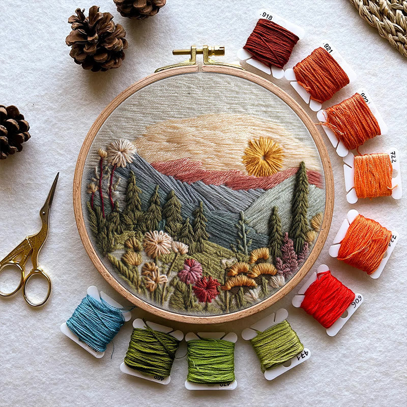 Rubbyoo Embroidery Kit - Alpine Floral Sunset | Outdoor-inspired Diy | Boho Wall Art Kit - image 3
