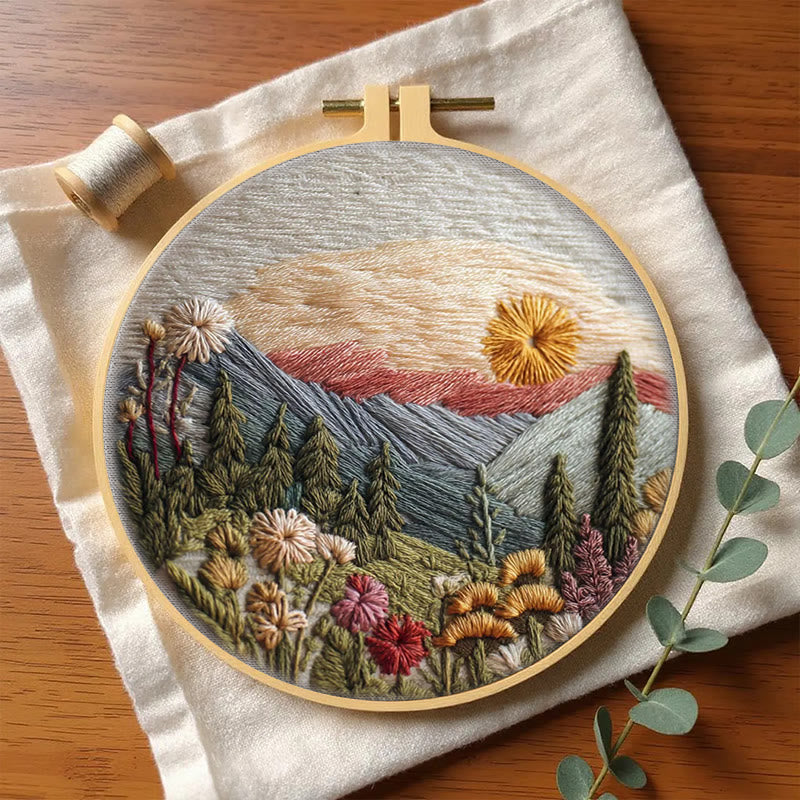 Rubbyoo Embroidery Kit - Alpine Floral Sunset | Outdoor-inspired Diy | Boho Wall Art Kit - image 7