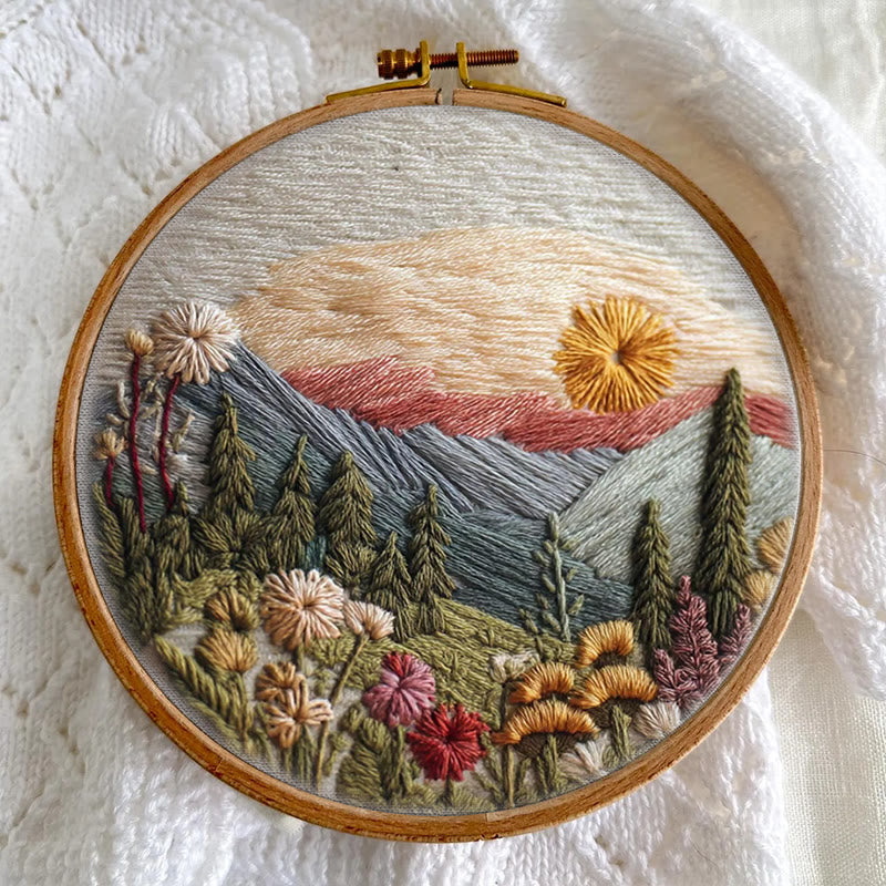 Rubbyoo Embroidery Kit - Alpine Floral Sunset | Outdoor-inspired Diy | Boho Wall Art Kit - image 5
