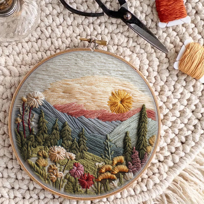 Rubbyoo Embroidery Kit - Alpine Floral Sunset | Outdoor-inspired Diy | Boho Wall Art Kit - image 6