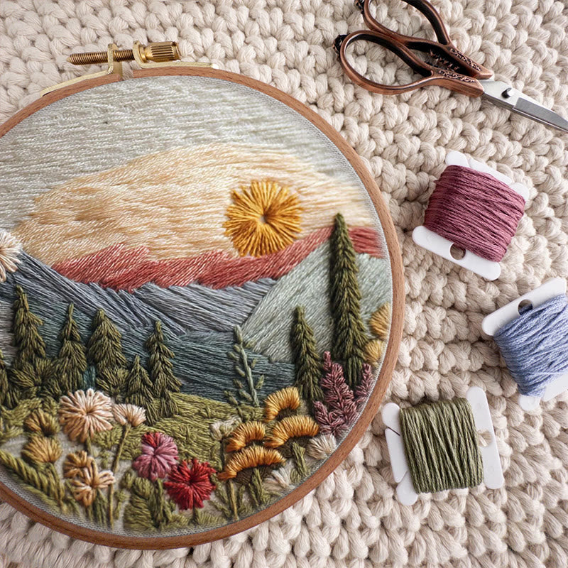 Rubbyoo Embroidery Kit - Alpine Floral Sunset | Outdoor-inspired Diy | Boho Wall Art Kit - image 9