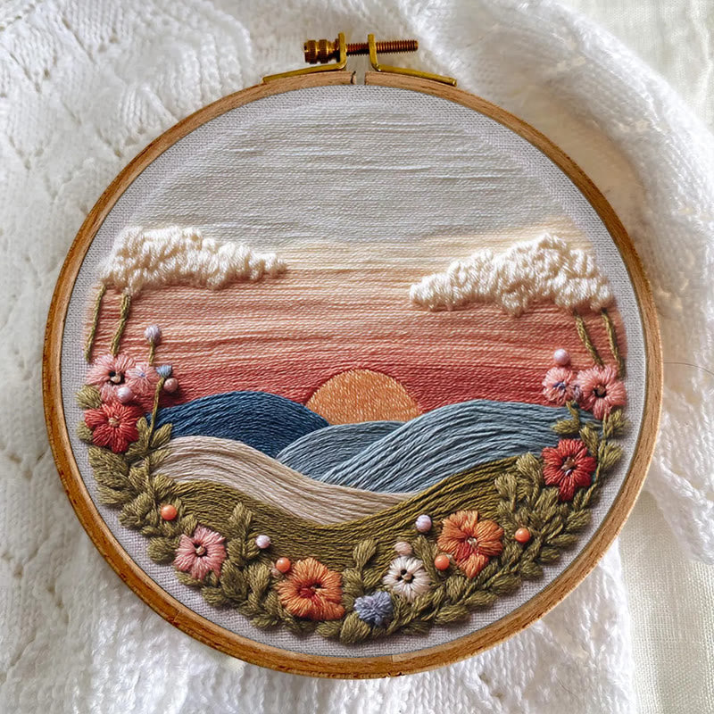 Rubbyoo Embroidery Kit - Floral Sunset Landscape | Scenic Diy Craft | Artistic Home Accent Kit - image 6