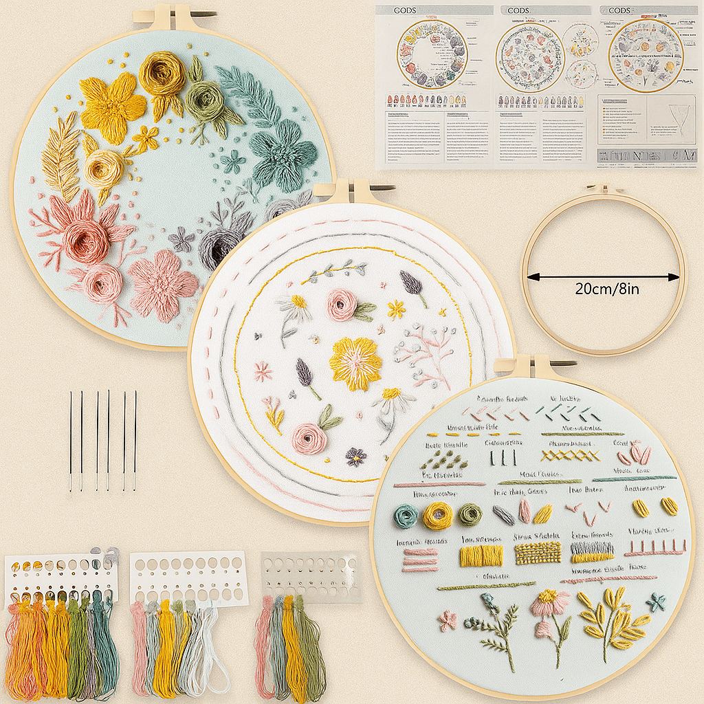Rubbyoo 3-piece Beginner Embroidery Kit - Blooming Flower Stitch Practice | Perfect Needle Art For Diy Starter - 3-piece Beginner Embroidery Kit - image 3