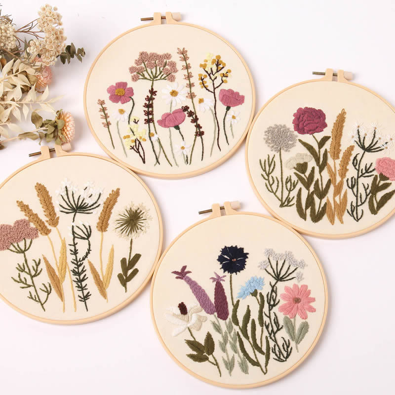 Rubbyoo 4-piece Beginner Embroidery Kit - Flower And Botanical Design | Embroidery Starter Needle Stitch Practice | Nice Art For Decor - 4-piece Beginner Embroidery Kit - image 0