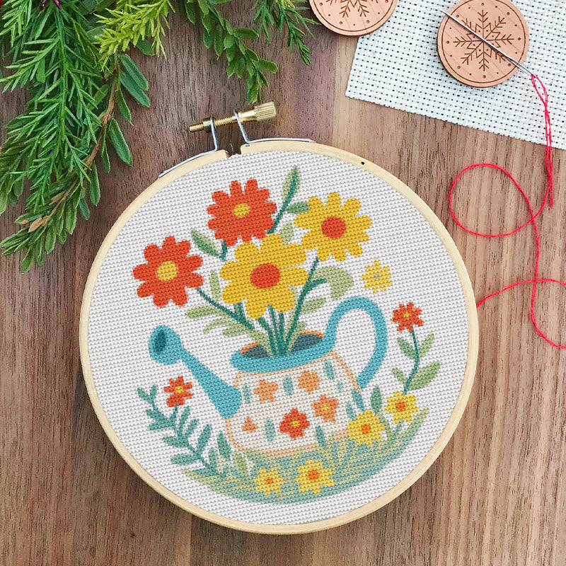 Cross Stitch Kit - Watering Can | Floral Handmade Needlework | Perfect For Wall Hanging  - image 3