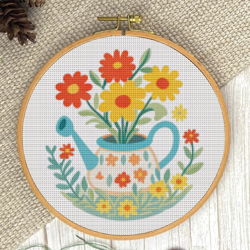 Cross Stitch Kit - Watering Can | Floral Handmade Needlework | Perfect For Wall Hanging  - image 7