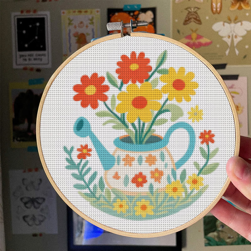 Cross Stitch Kit - Watering Can | Floral Handmade Needlework | Perfect For Wall Hanging  - image 6