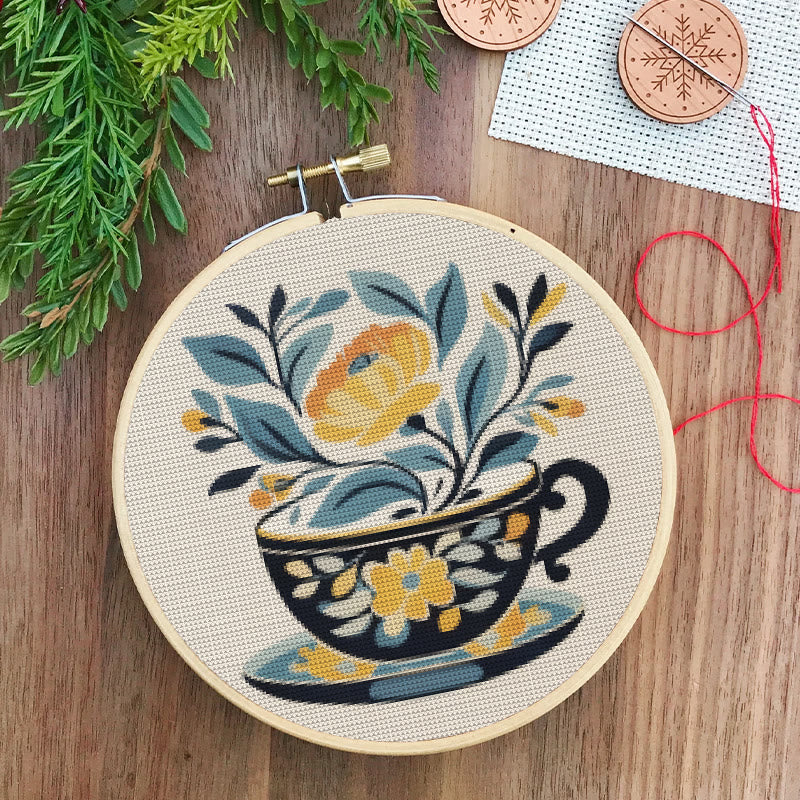 Cross Stitch Kit - Floral Teacup | Elegant Needle Craft | Hoop Art For Hanging Decoration  - image 7