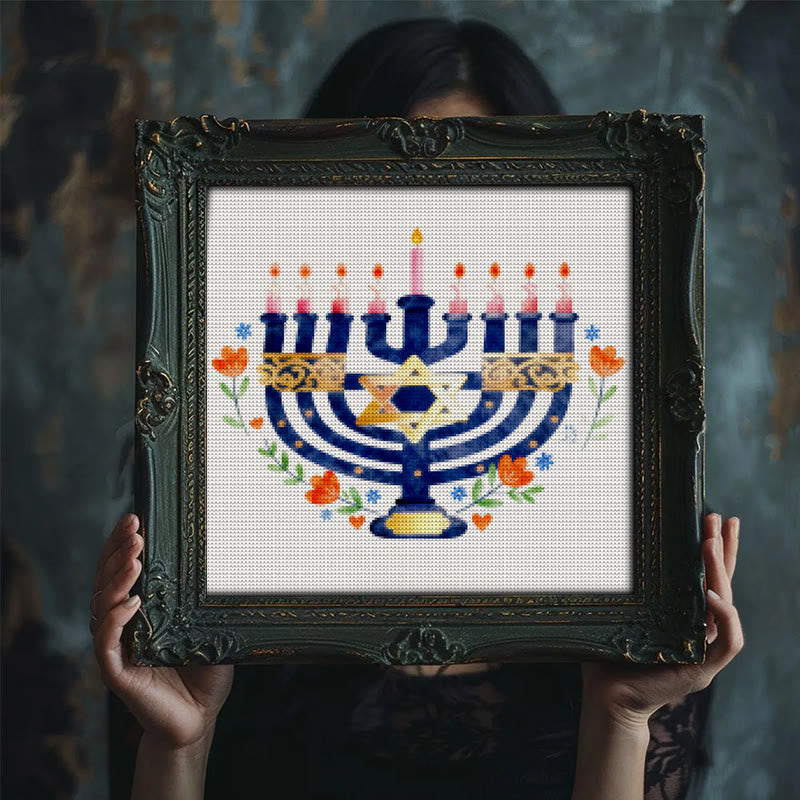 Cross Stitch Kit - Hanukkiah Candlestick | Diy Christmas Ornament | Personalised Handmade Gift - image 2