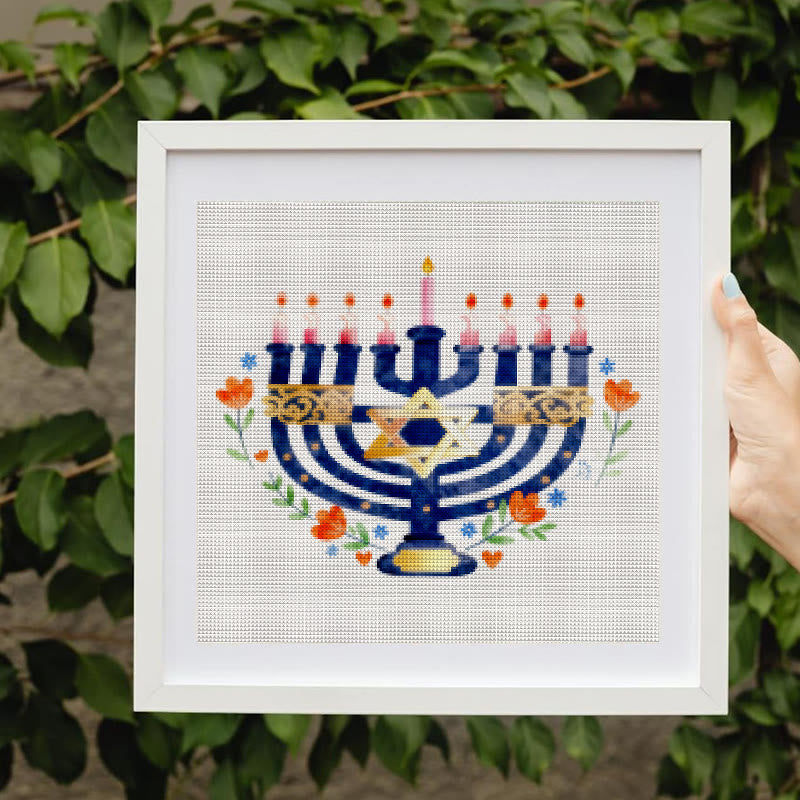 Cross Stitch Kit - Hanukkiah Candlestick | Diy Christmas Ornament | Personalised Handmade Gift - image 0