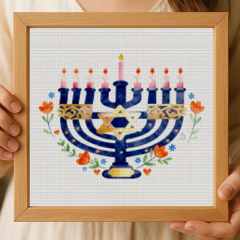 Cross Stitch Kit - Hanukkiah Candlestick | Diy Christmas Ornament | Personalised Handmade Gift - image 5