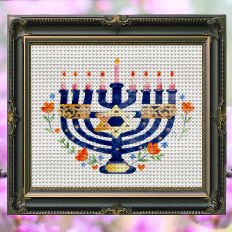 Cross Stitch Kit - Hanukkiah Candlestick | Diy Christmas Ornament | Personalised Handmade Gift - image 6