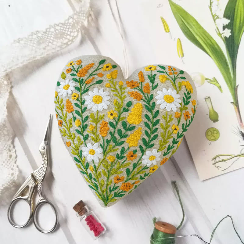 Rubbyoo Heart Embroidery Kit - Wildflower Meadow | Rustic Home Decor | Handmade Needle Artwork - image 2