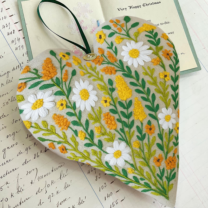 Rubbyoo Heart Embroidery Kit - Wildflower Meadow | Rustic Home Decor | Handmade Needle Artwork - image 5