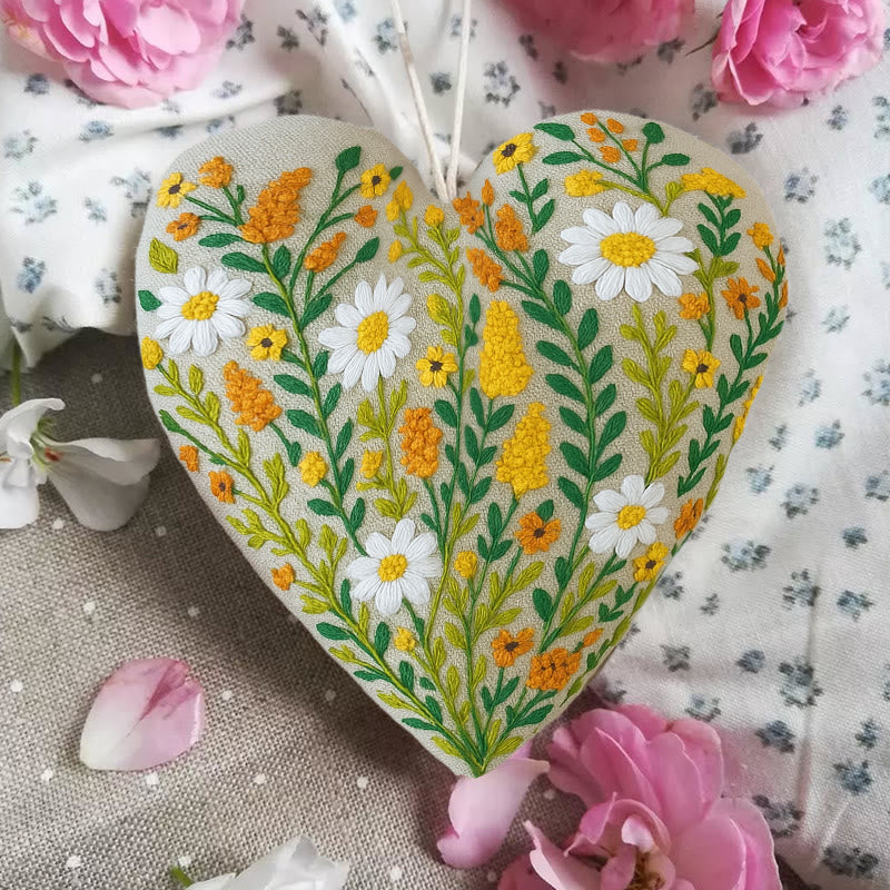 Rubbyoo Heart Embroidery Kit - Wildflower Meadow | Rustic Home Decor | Handmade Needle Artwork - image 4