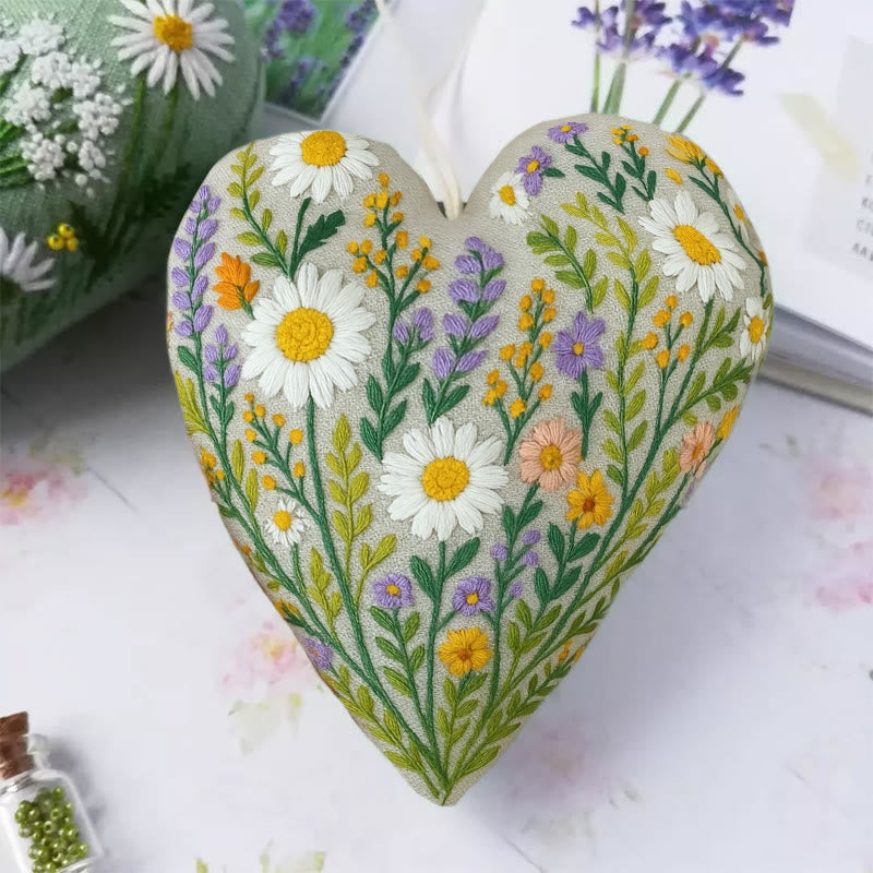 Rubbyoo Heart Embroidery Kit - Wildflower Bounty | Nature-inspired Hand Stitch | Artisanal Home Decor - image 1
