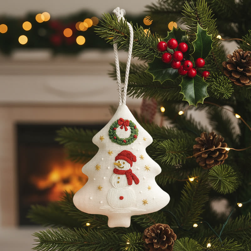 Rubbyoo Tree-shaped Embroidery Kit - Snowman | Winter Handmade Craft | Festive Home Accent - image 0