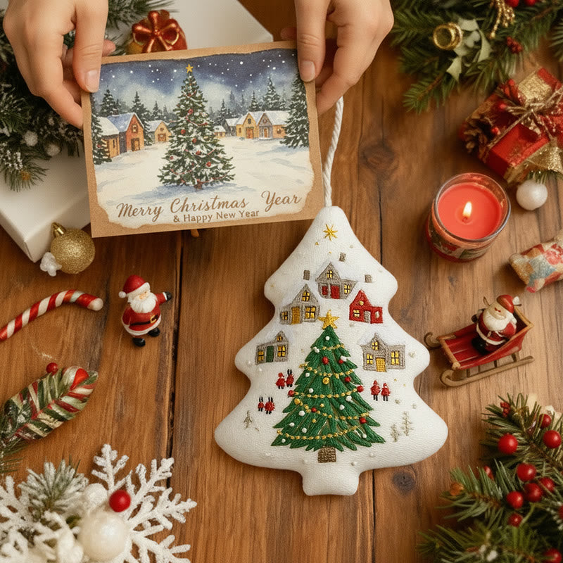 Rubbyoo Tree-shaped Embroidery Kit - Festive Town | Handmade Festive | Artisanal Xmas Accent - image 1