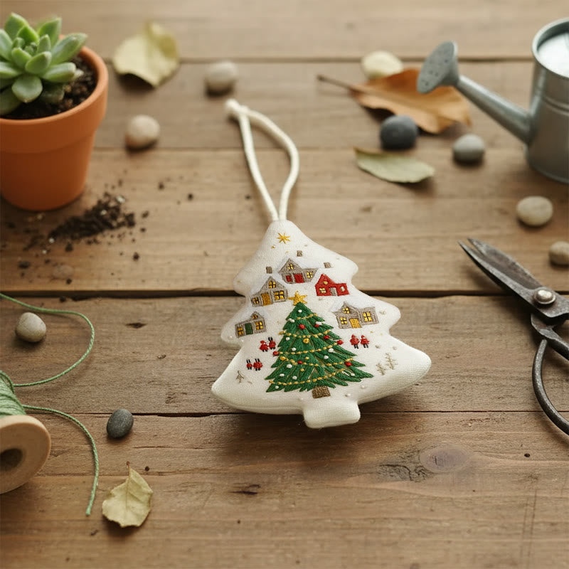 Rubbyoo Tree-shaped Embroidery Kit - Festive Town | Handmade Festive | Artisanal Xmas Accent - image 6