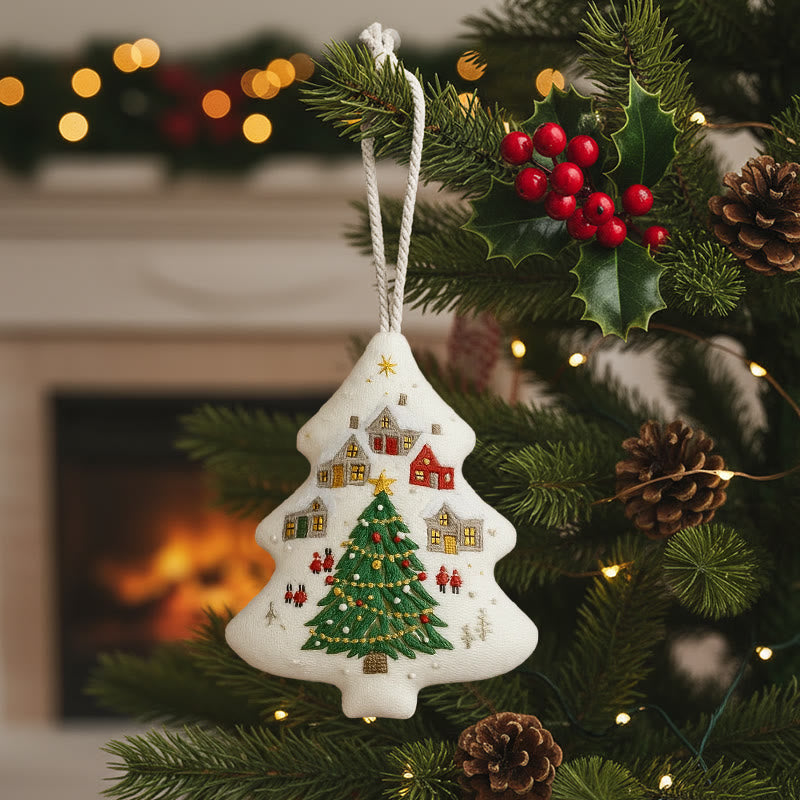 Rubbyoo Tree-shaped Embroidery Kit - Festive Town | Handmade Festive | Artisanal Xmas Accent - image 0