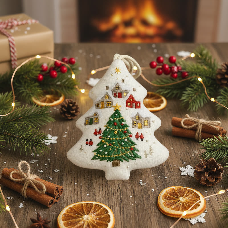 Rubbyoo Tree-shaped Embroidery Kit - Festive Town | Handmade Festive | Artisanal Xmas Accent - image 4