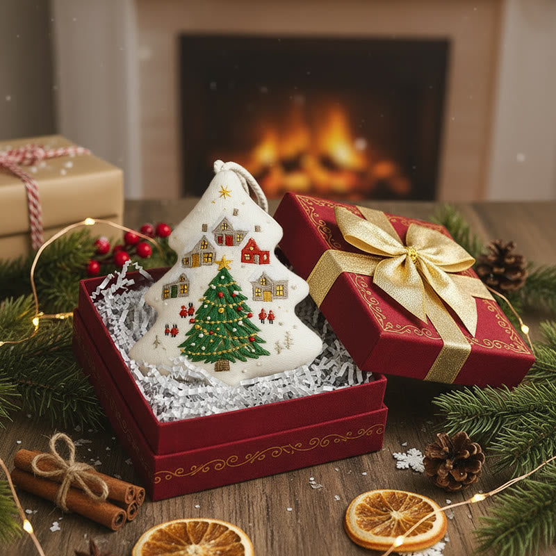 Rubbyoo Tree-shaped Embroidery Kit - Festive Town | Handmade Festive | Artisanal Xmas Accent - image 7