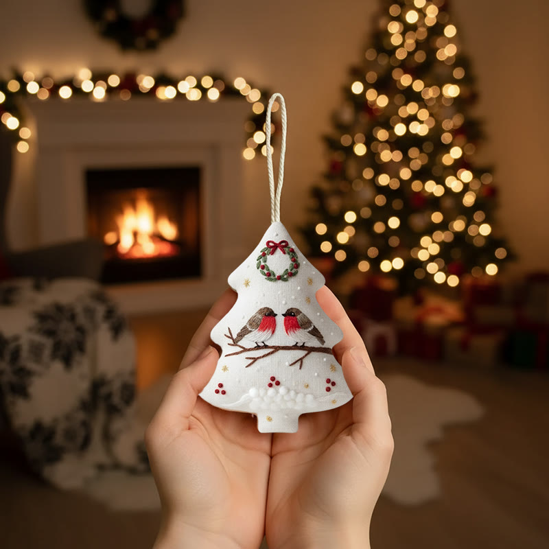 Rubbyoo Tree-shaped Embroidery Kit - Robin Perched On Wreath | Handstitched Craft | Festive Home Decor - image 9