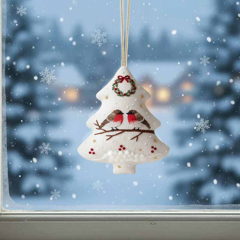 Rubbyoo Tree-shaped Embroidery Kit - Robin Perched On Wreath | Handstitched Craft | Festive Home Decor - image 1