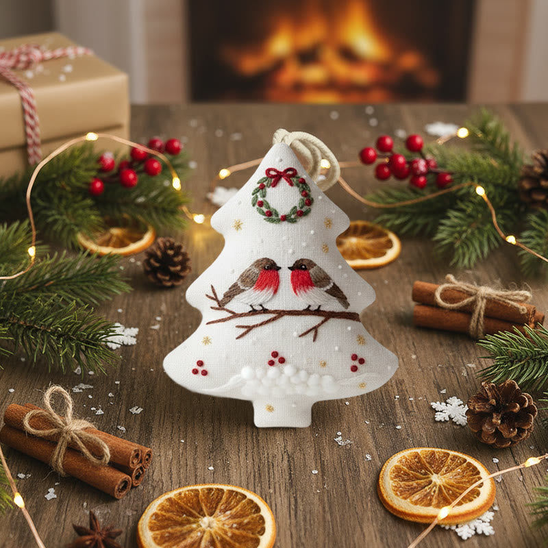 Rubbyoo Tree-shaped Embroidery Kit - Robin Perched On Wreath | Handstitched Craft | Festive Home Decor - image 2