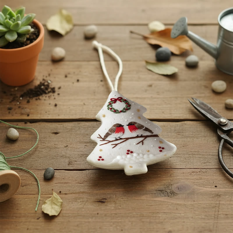 Rubbyoo Tree-shaped Embroidery Kit - Robin Perched On Wreath | Handstitched Craft | Festive Home Decor - image 7