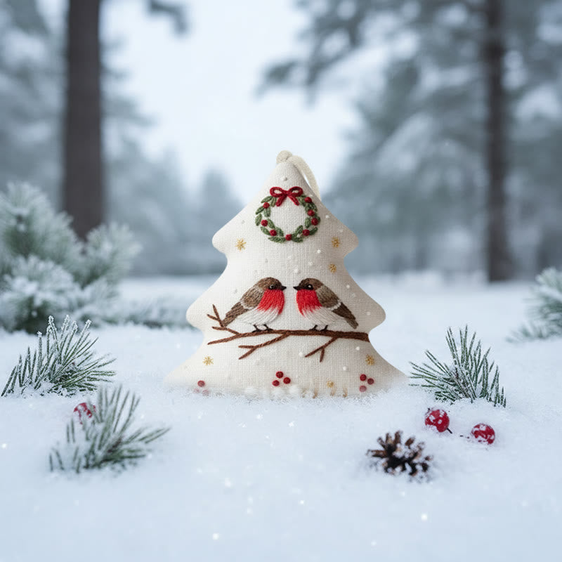 Rubbyoo Tree-shaped Embroidery Kit - Robin Perched On Wreath | Handstitched Craft | Festive Home Decor - image 6