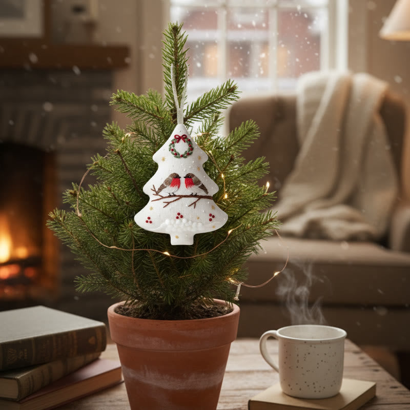 Rubbyoo Tree-shaped Embroidery Kit - Robin Perched On Wreath | Handstitched Craft | Festive Home Decor - image 8