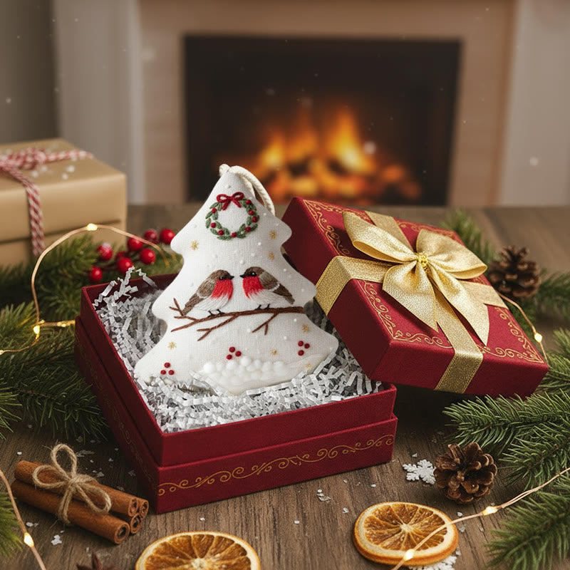 Rubbyoo Tree-shaped Embroidery Kit - Robin Perched On Wreath | Handstitched Craft | Festive Home Decor - image 3