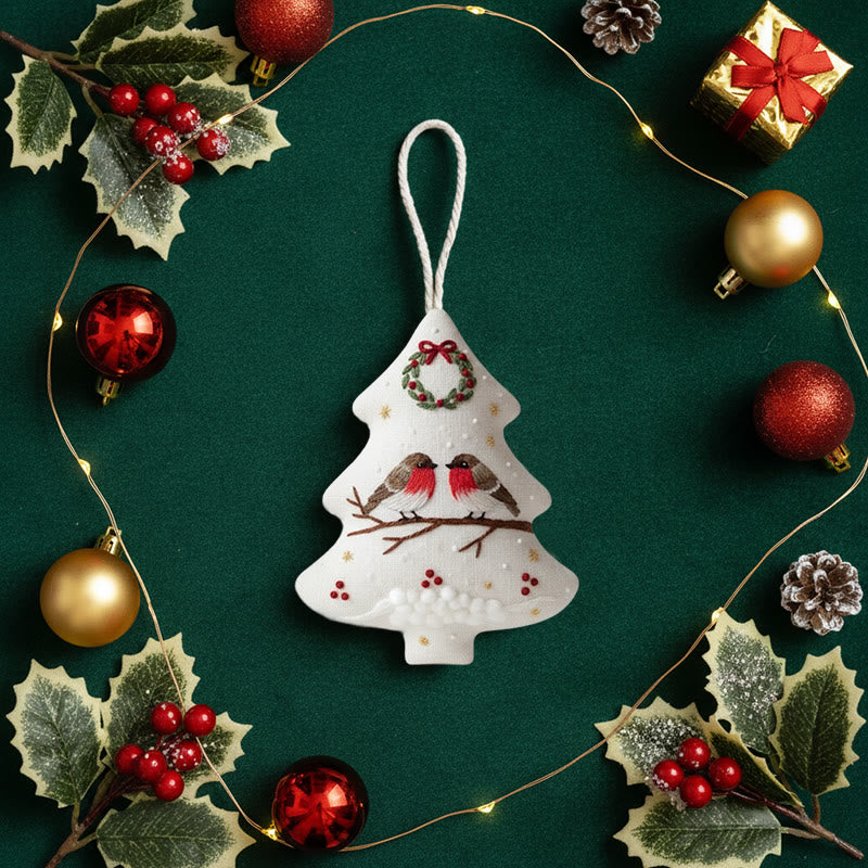 Rubbyoo Tree-shaped Embroidery Kit - Robin Perched On Wreath | Handstitched Craft | Festive Home Decor - image 5