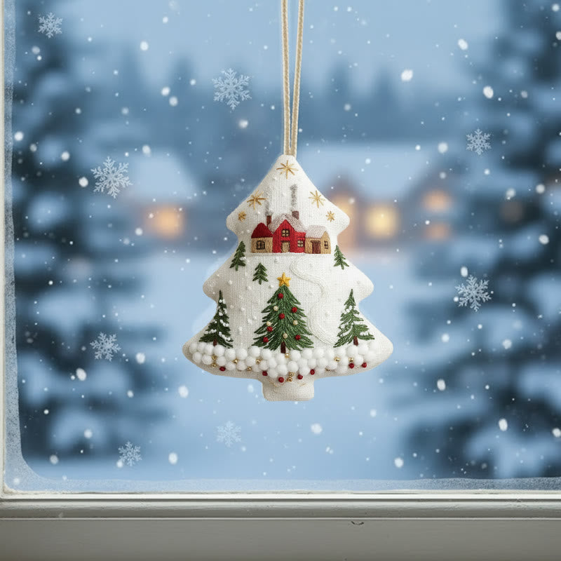 Rubbyoo Tree-shaped Embroidery Kit - Winter Cottage | Holiday Home Decor | Easy Embroidery Project - image 1