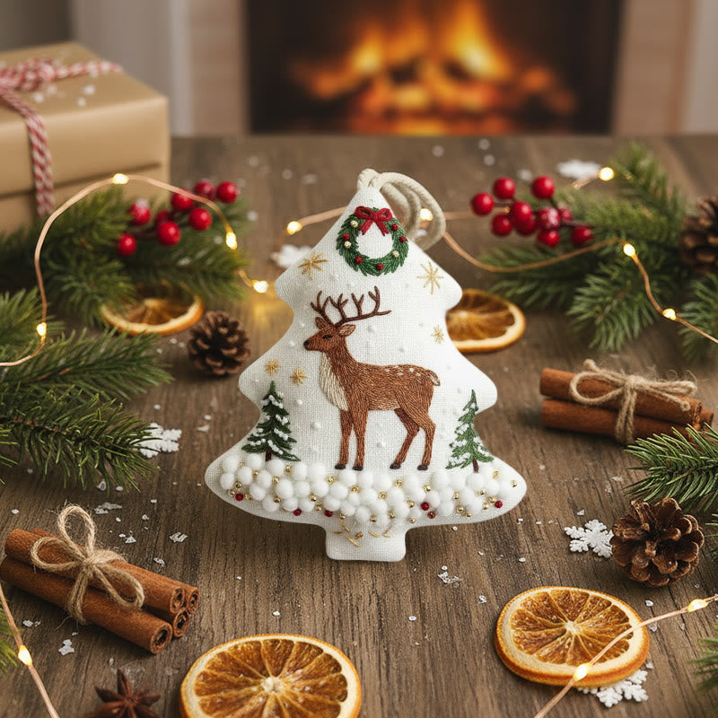 Rubbyoo Tree-shaped Embroidery Kit - Reindeer Amid Snowy Pines | Hand Embroidery Art | Festive Decor Highlight - image 4