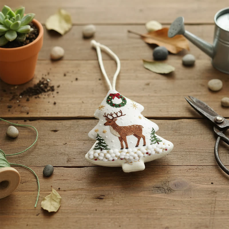 Rubbyoo Tree-shaped Embroidery Kit - Reindeer Amid Snowy Pines | Hand Embroidery Art | Festive Decor Highlight - image 9